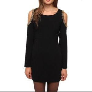 Silence + Noise Black Metallic Shoulder Cut Out Dress